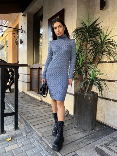 В'язана сукня з горловиною сiрого кольору 30210