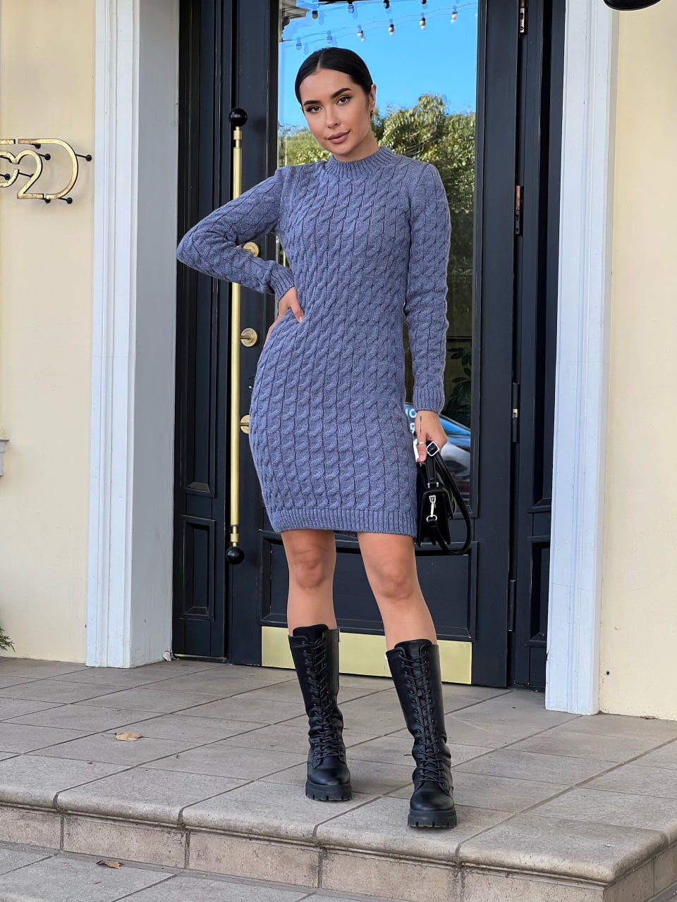 Вязаное платье синего цвета 30289