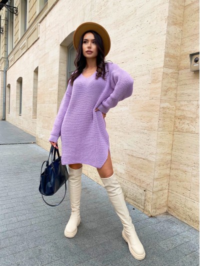 Вязаное платье-туника лавандового цвета 29942