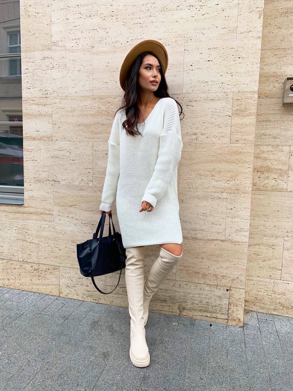 В'язана сукня-туніка молочного кольору 29939