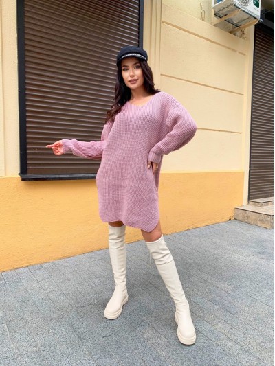 Вязаное платье-туника пудрового цвета 29940