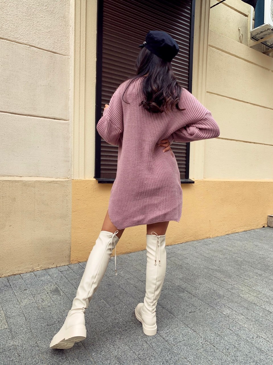 В'язана сукня-туніка пудрового кольору 29940