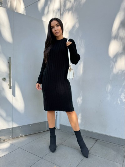 Вязаное полушерстяное платье черного цвета 29962