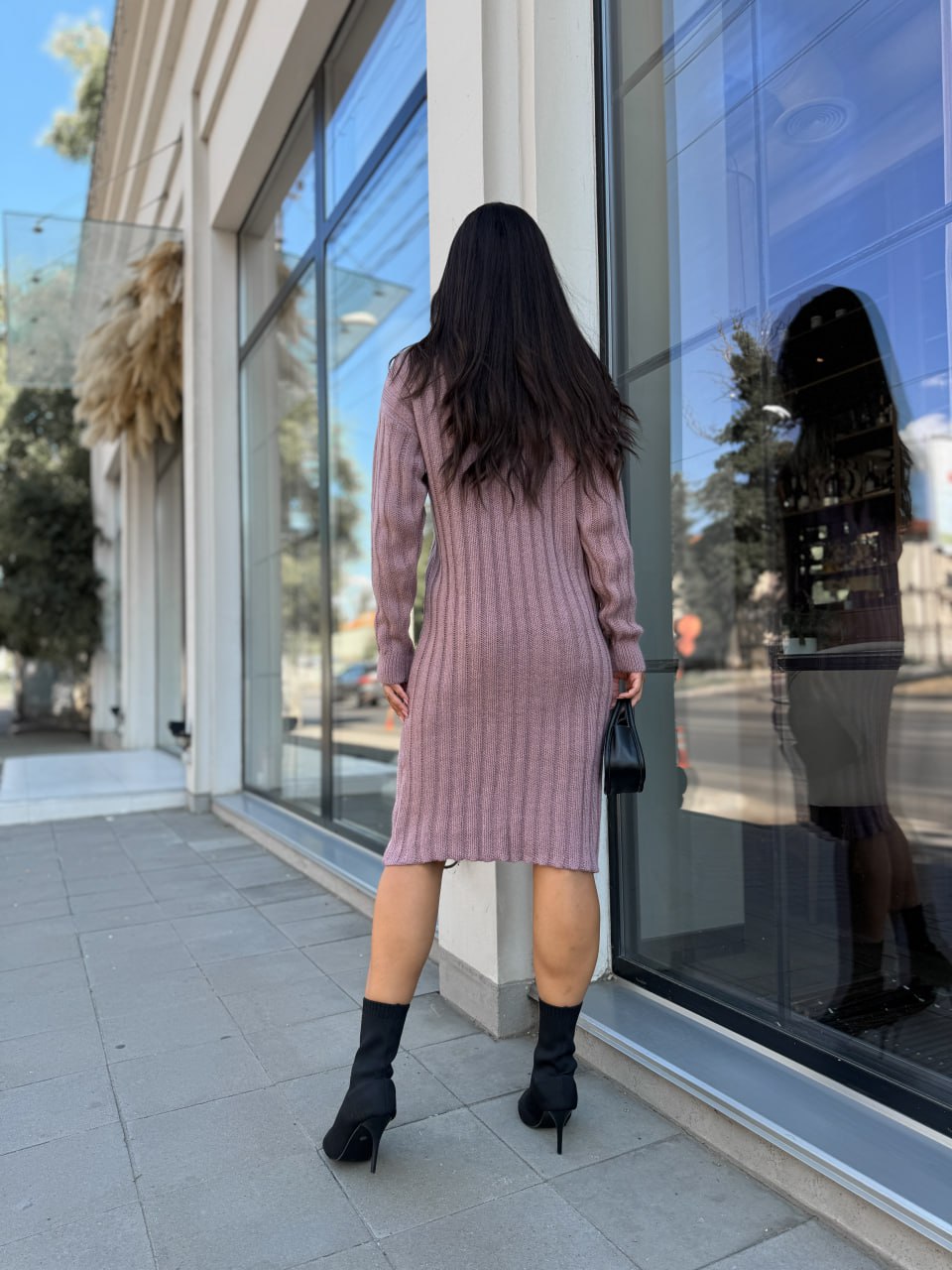 В'язана напіввовняна сукня пудрового кольору 29965