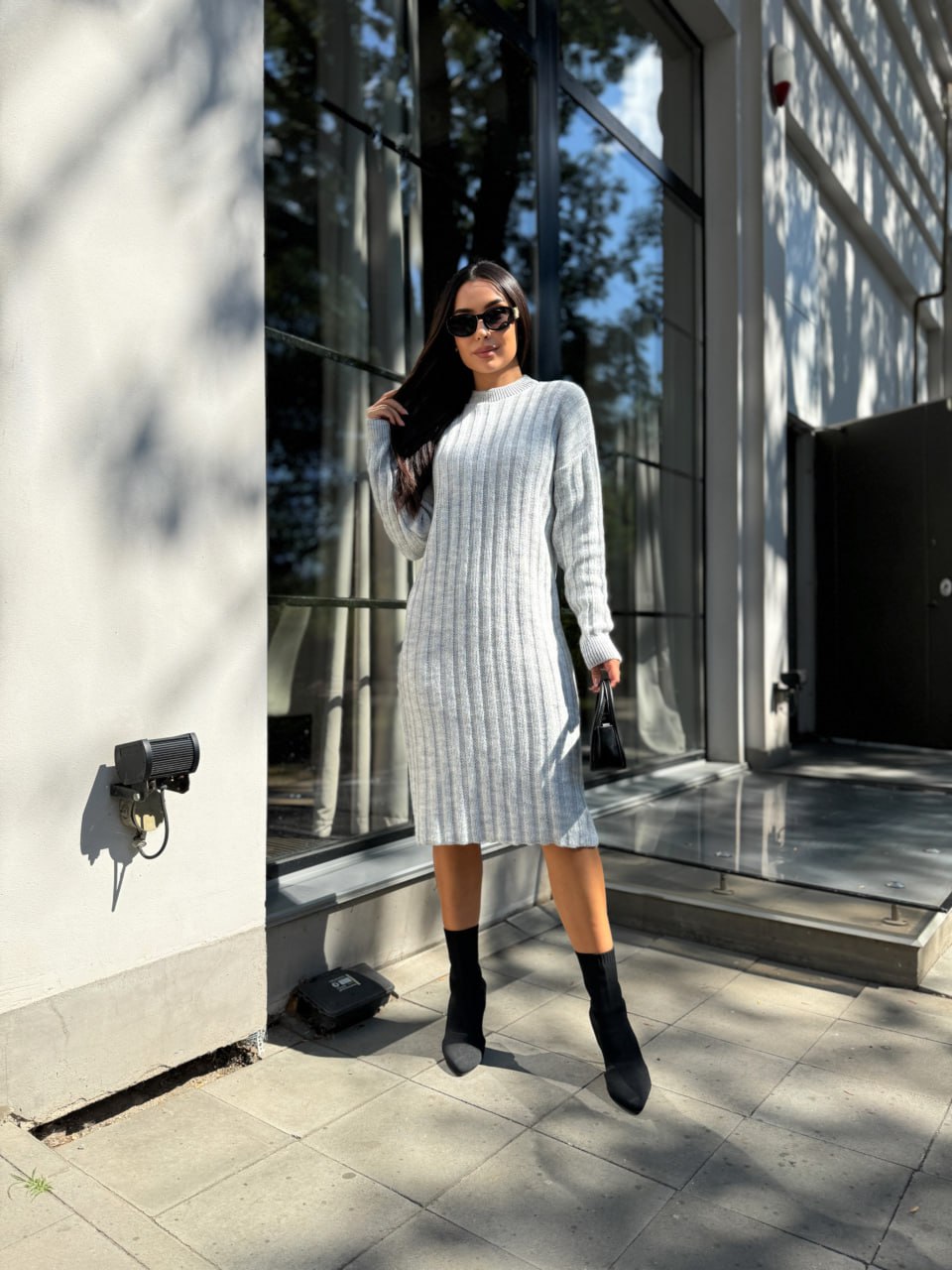 В'язана напіввовняна сукня сiрого кольору 29963