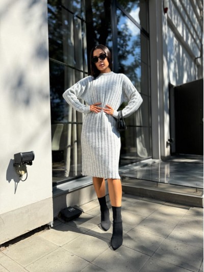 Вязаное полушерстяное платье серого цвета 29963