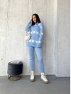 Вязаный женский костюм с сердцами голубого цвета 29420
