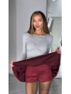 Замшева міні спідниця-шорти бордового кольору 31435