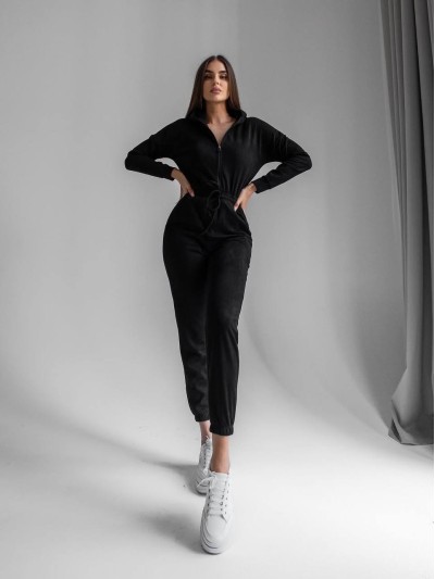 Замшевий жiночий комбінезон чорного кольору 35133