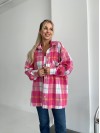 Женская байковая рубашка в клетку розового цвета 29292