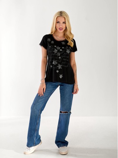 Жіноча базова футболка з малюнком чорного кольору 33464