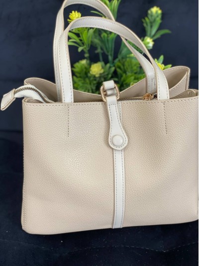 Жіноча брутальна сумка шопер із еко-шкіри бежевого кольору 32498