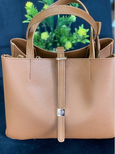 Жіноча брутальна сумка шопер із еко-шкіри коричневого кольору 32497