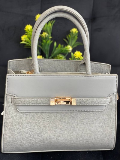 Жіноча дiлова сумка з пористої еко-шкіри сiрого кольору 32073