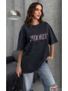 Жіноча футболка з написом графiтового кольору 32648