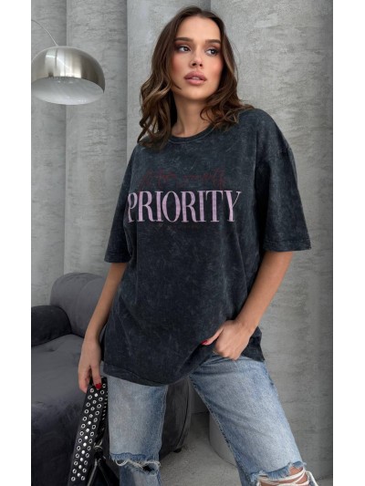 Жіноча футболка з написом графiтового кольору 32648