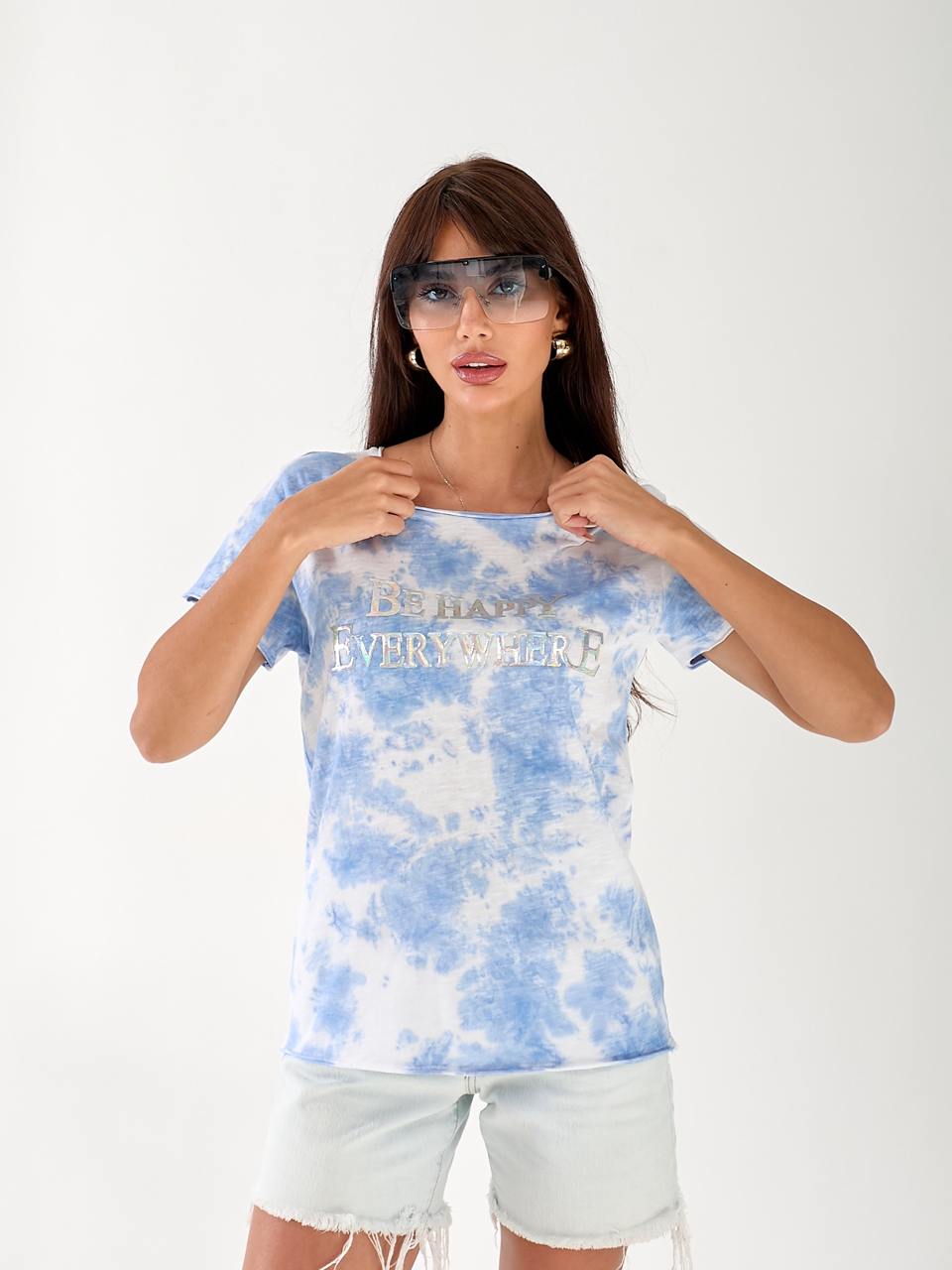 Жіноча футболка тай-дай блакитного кольору 33298