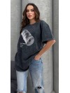 Женская футболка с рисунком графитового цвета 33072