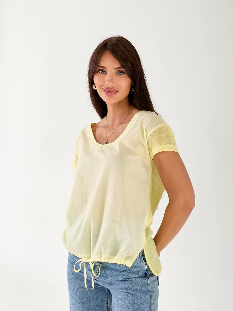 Женская футболка с завязками желтого цвета 33262