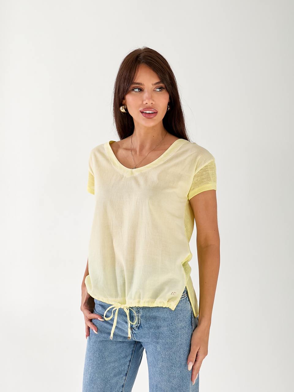 Женская футболка с завязками желтого цвета 33262