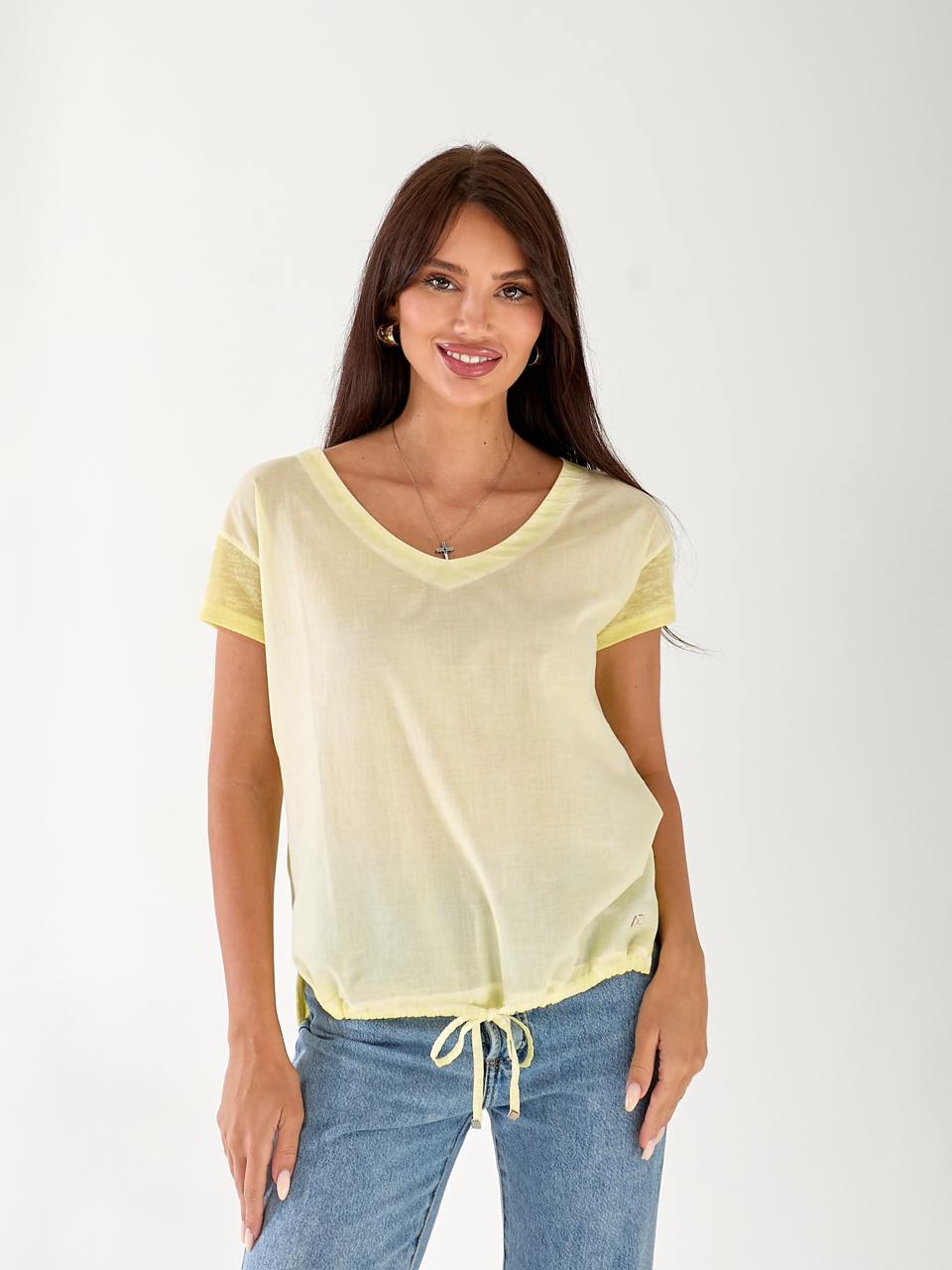 Женская футболка с завязками желтого цвета 33262