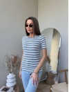 Жіноча футболка в рубчик, у смужку сiрого кольору 32845