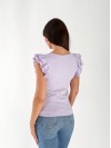 Жіноча бавовняна футболка з рюшами лiлового кольору 33268