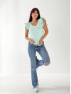 Жіноча бавовняна футболка з рюшами м'ятного кольору 33269