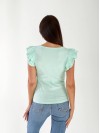 Жіноча бавовняна футболка з рюшами м'ятного кольору 33269