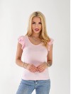 Жіноча бавовняна футболка з рюшами рожевого кольору 33270