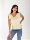 Жіноча бавовняна футболка з рюшами жовтого кольору 33267