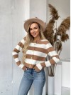 Жіноча кофта на гудзиках у кавову смужку білого кольору 29587