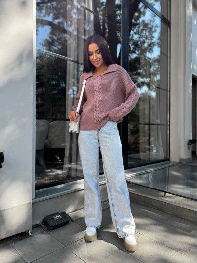 Жіноча кофта з відкладеним коміром пудрового кольору 29956