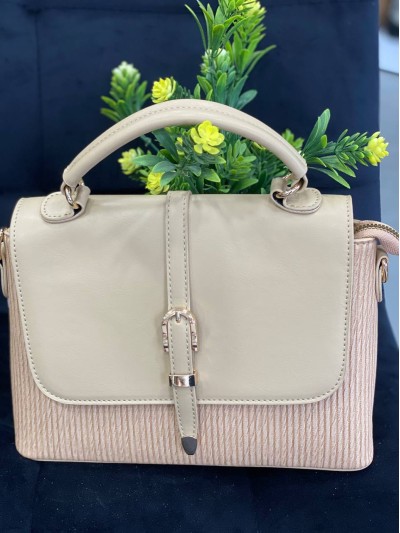 Жіноча комбiнована сумка з еко-шкіри пудрового кольору 32254