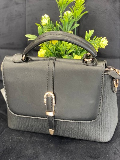 Жіноча комбiнована сумка з еко-шкіри чорного кольору 32255