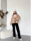 Жіноча коротка шуба з букле бежевого кольору 29805