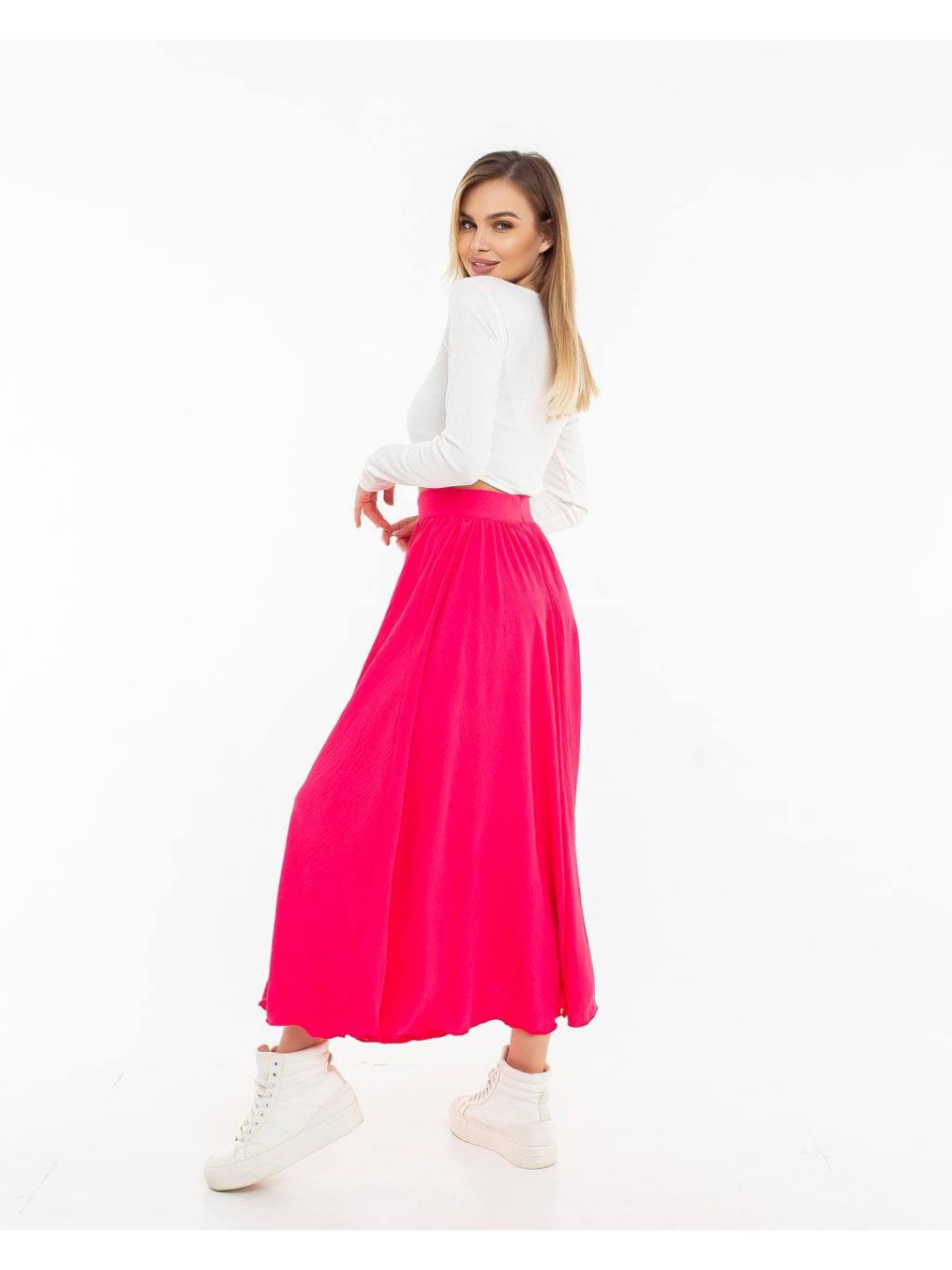 Жіноча легка спідниця міді малинового кольору 32131