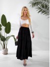 Жіноча льняна спідниця міді з воланами чорного кольору 33213