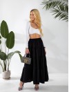 Жіноча льняна спідниця міді з воланами чорного кольору 33213