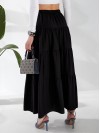 Жіноча льняна спідниця міді з воланами чорного кольору 33213