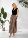 Жіноча льняна спідниця міді з воланами коричневого кольору 33211