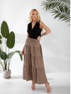Жіноча льняна спідниця міді з воланами коричневого кольору 33211