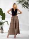 Жіноча льняна спідниця міді з воланами коричневого кольору 33211