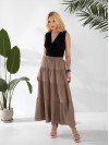 Жіноча льняна спідниця міді з воланами коричневого кольору 33211