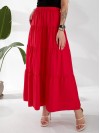 Жіноча льняна спідниця міді з воланами червоного кольору 33212