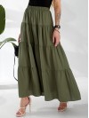 Жіноча льняна спідниця міді з воланами кольору хакi 33214