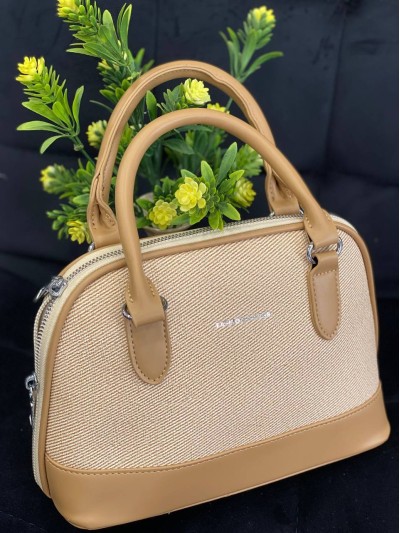 Жіноча маленька комбінована сумка з еко-шкіри бежевого кольору 32376