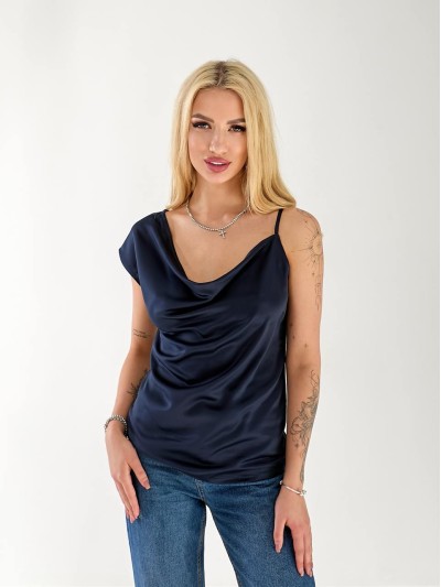 Майка жіноча на одне плече синього кольору 33362