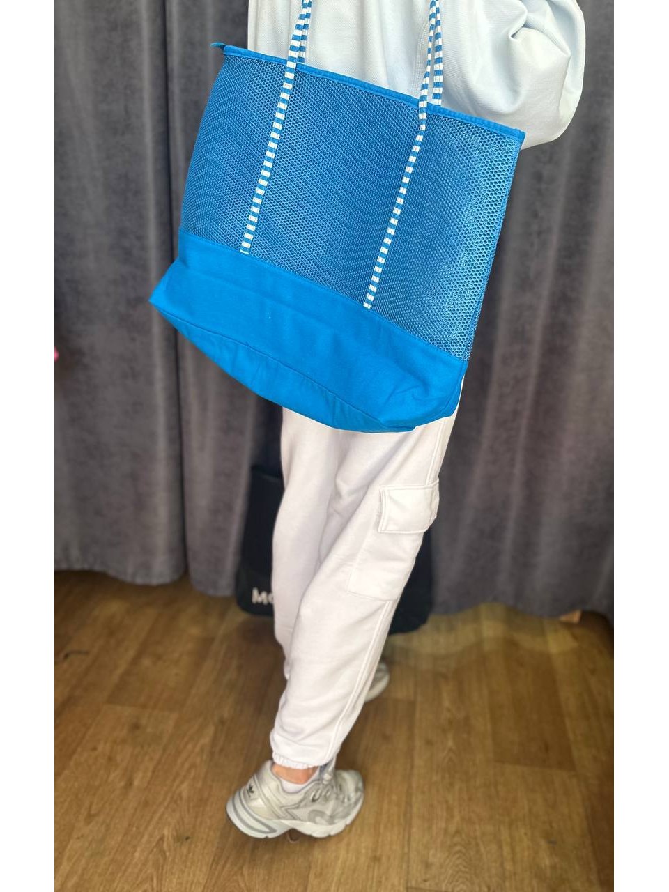 Женская пляжная сумка сетка синего цвета 32753