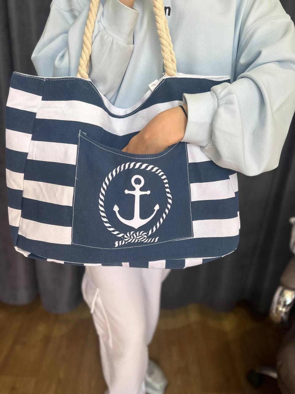 Женская пляжная сумка синего цвета 32750